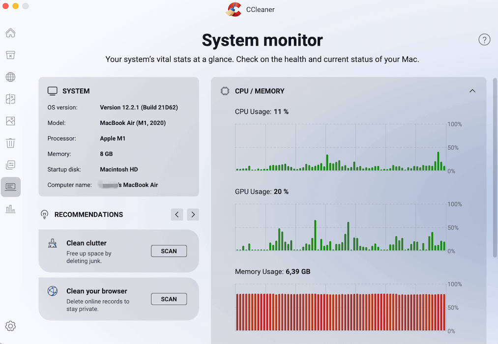 CCleaner system monitor memory