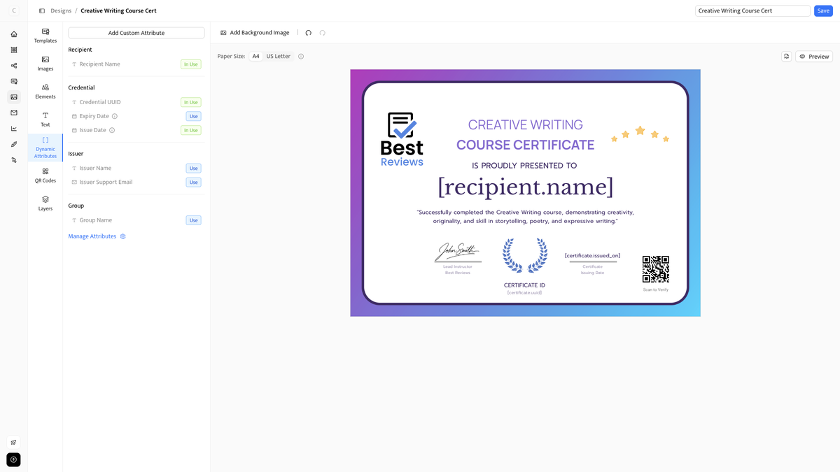 Certifier dynamic attributes