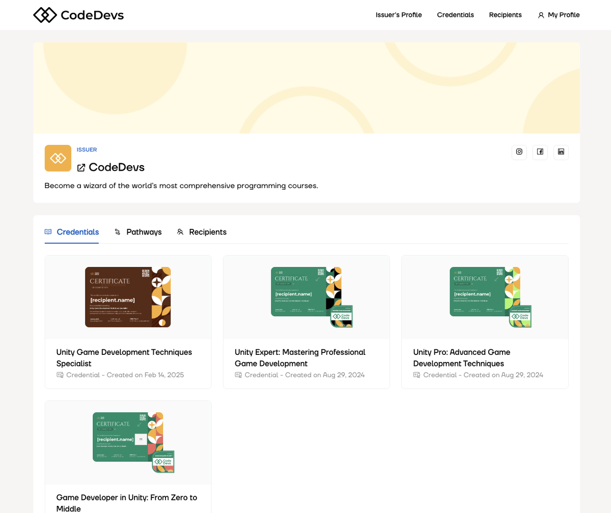 Certifier issuers portal