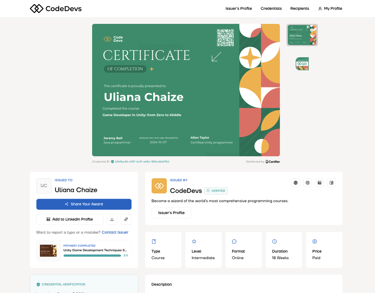 Certifier portal credentials page