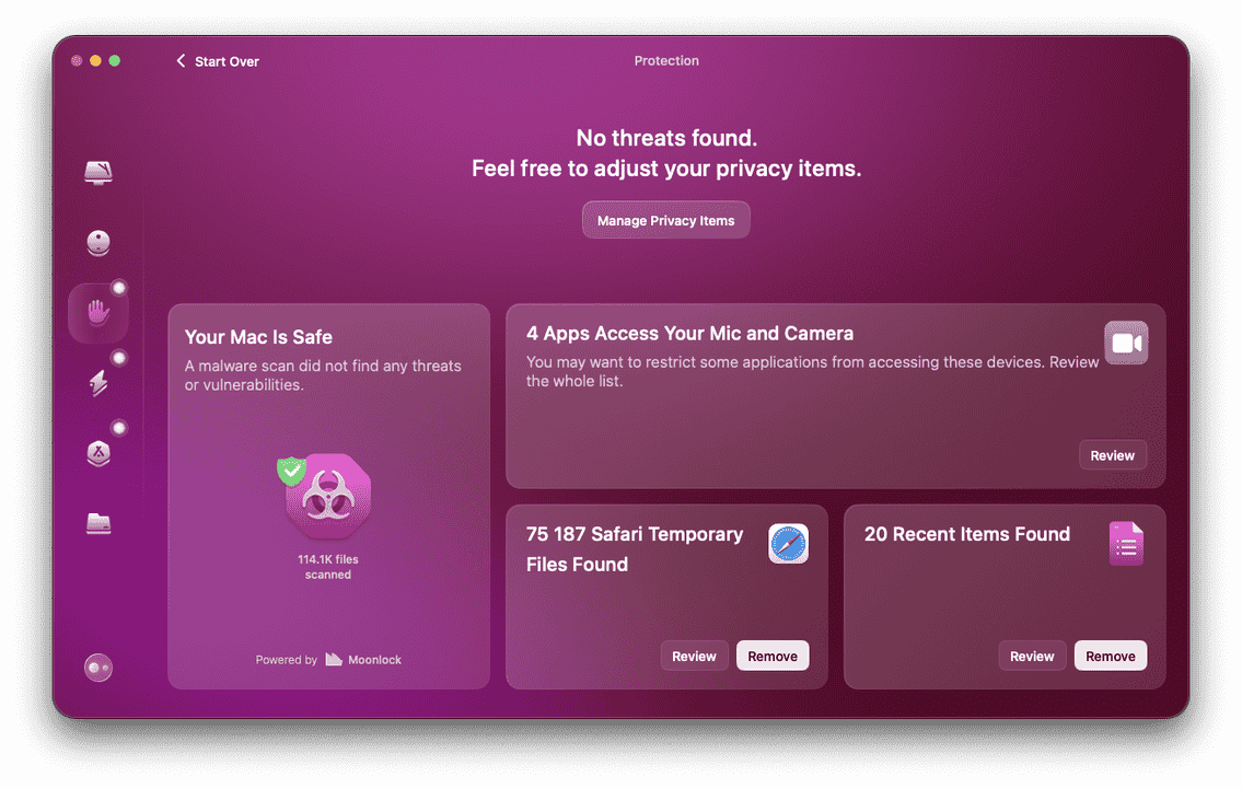 CleanMyMac protection scan