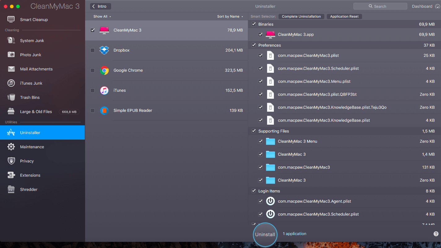 Using CleanMyMac for deleting apps