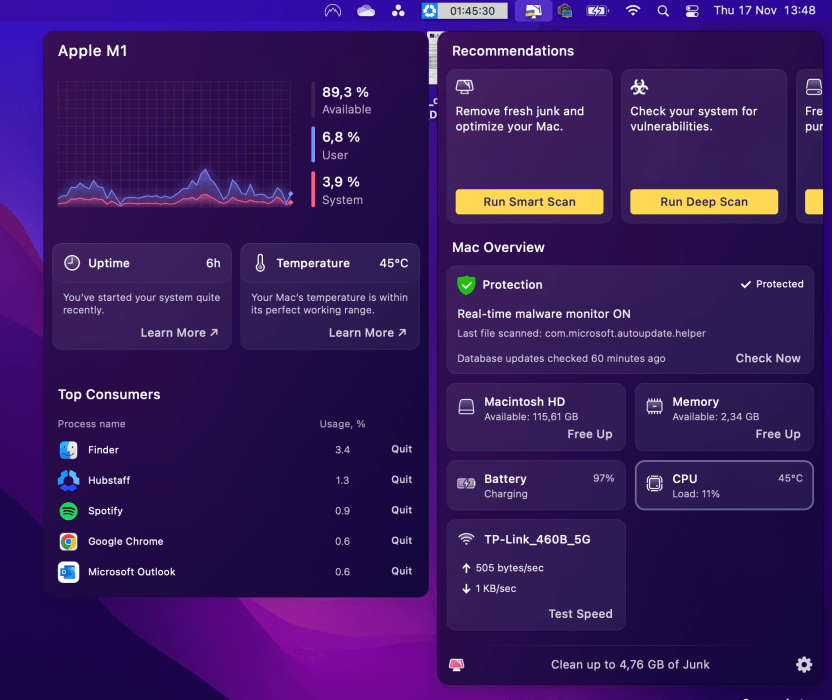 CleanMyMac X CPU usage