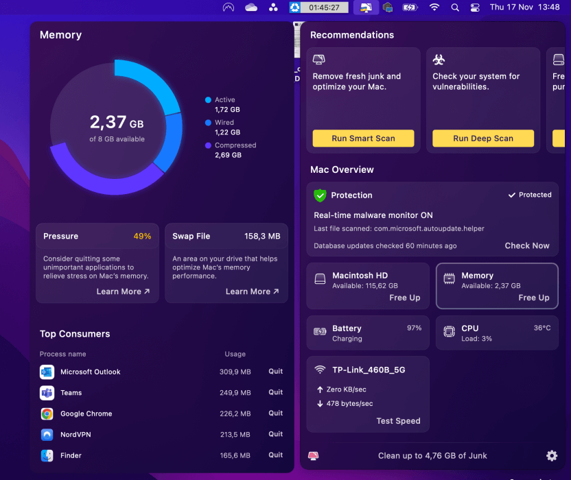 CleanMyMac X RAM usage