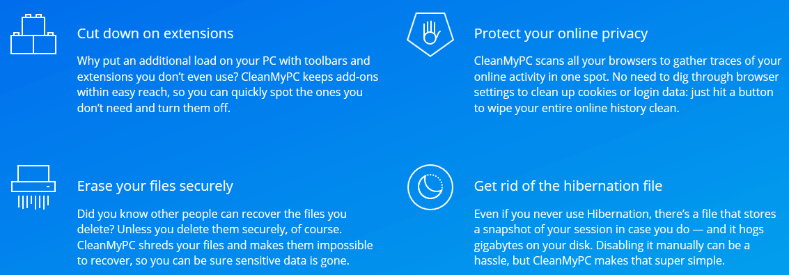 CleanMyPC features