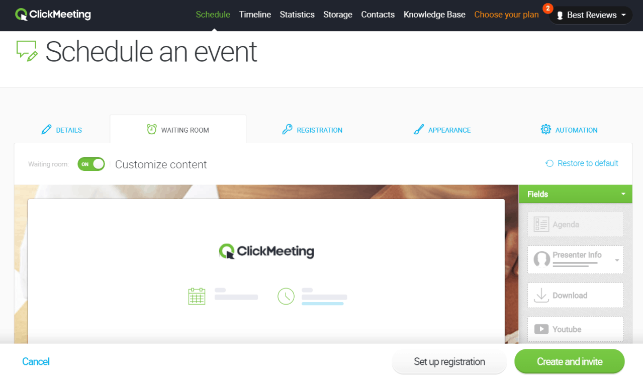 Scheduling webinar with ClickMeeting