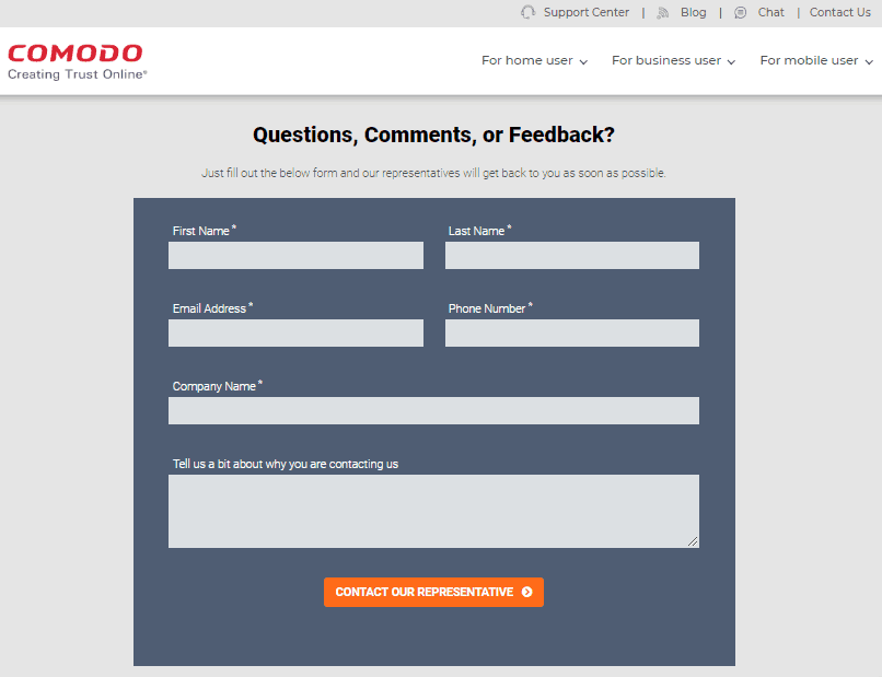 Contact form with Comodo