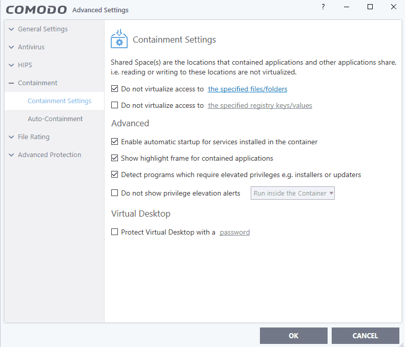 Containment feature with Comodo free antivirus