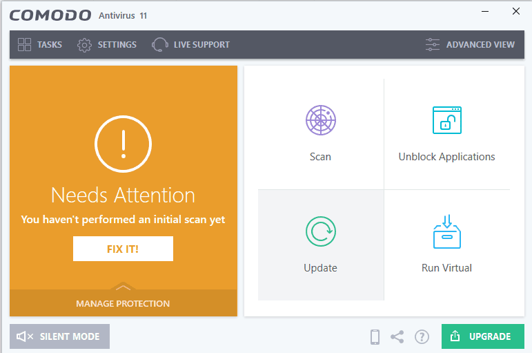 Interface of Comodo free antivirus