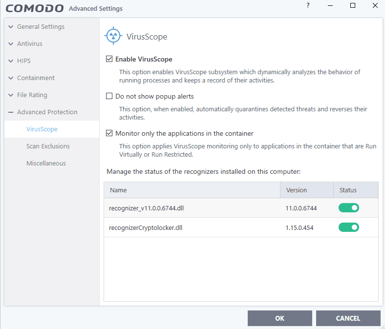 VirusScope technology with Comodo Free Antivirus