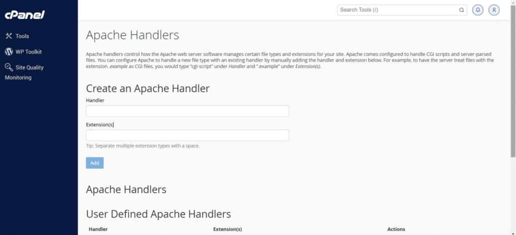 cPanel Apache handlers