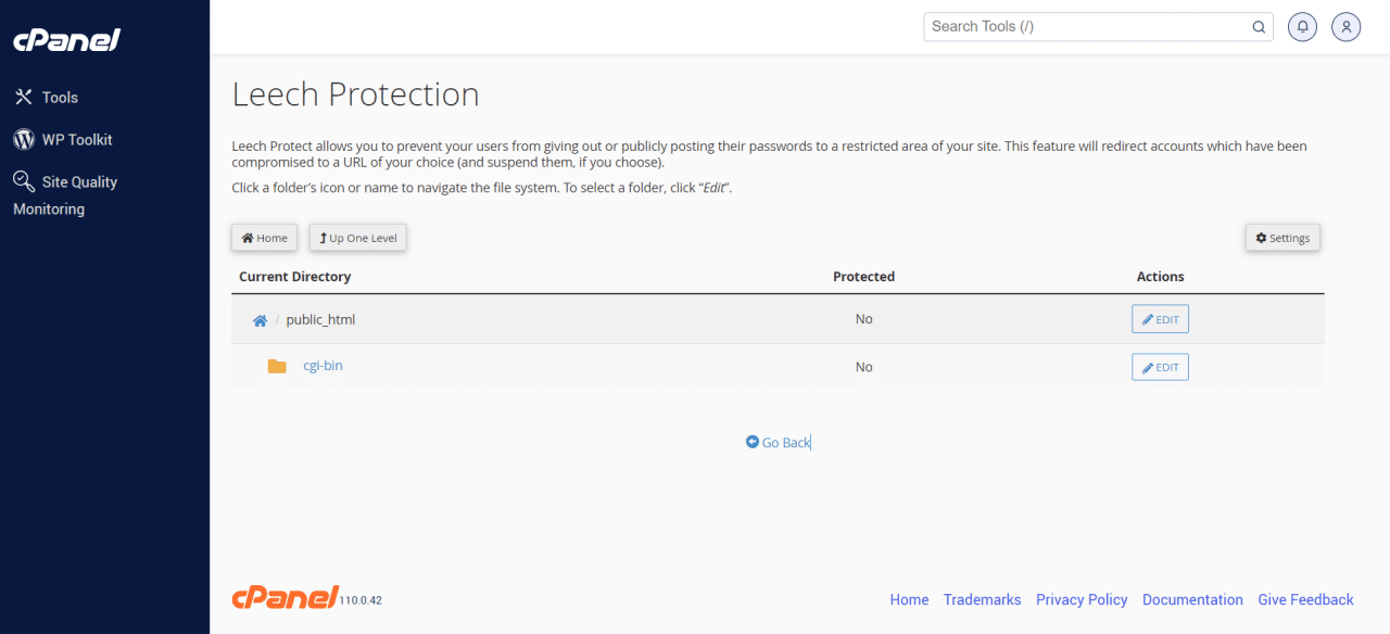 cPanel leech protection