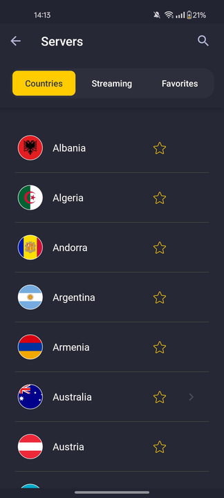 CyberGhost VPN android server list
