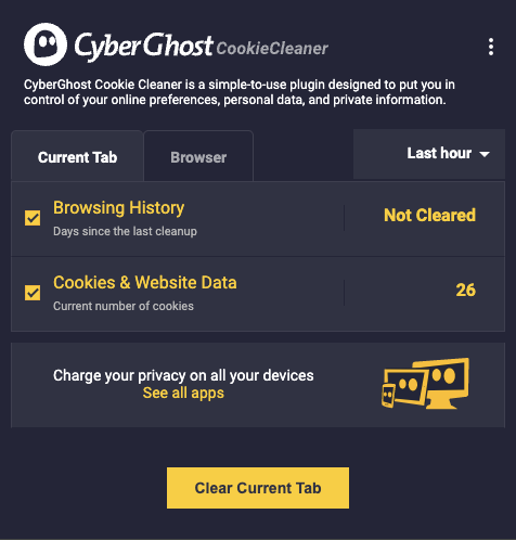 CyberGhost VPN cookie cleaner browser extension