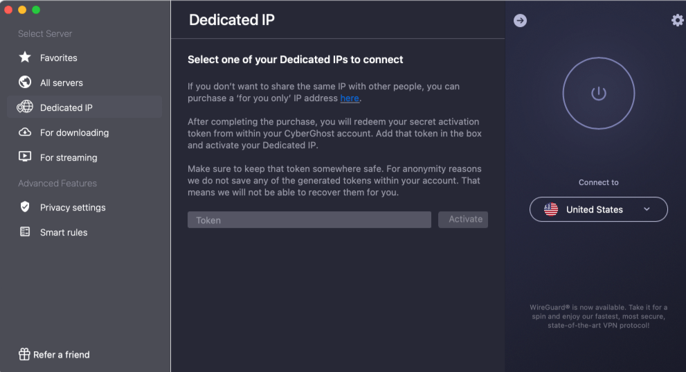 CyberGhost VPN dedicated IPs