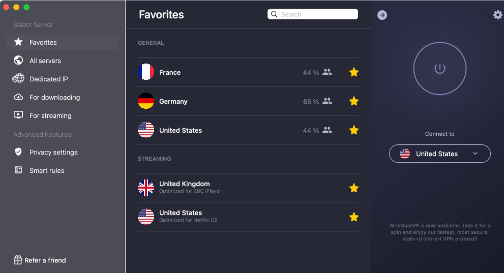 CyberGhost VPN favorite servers