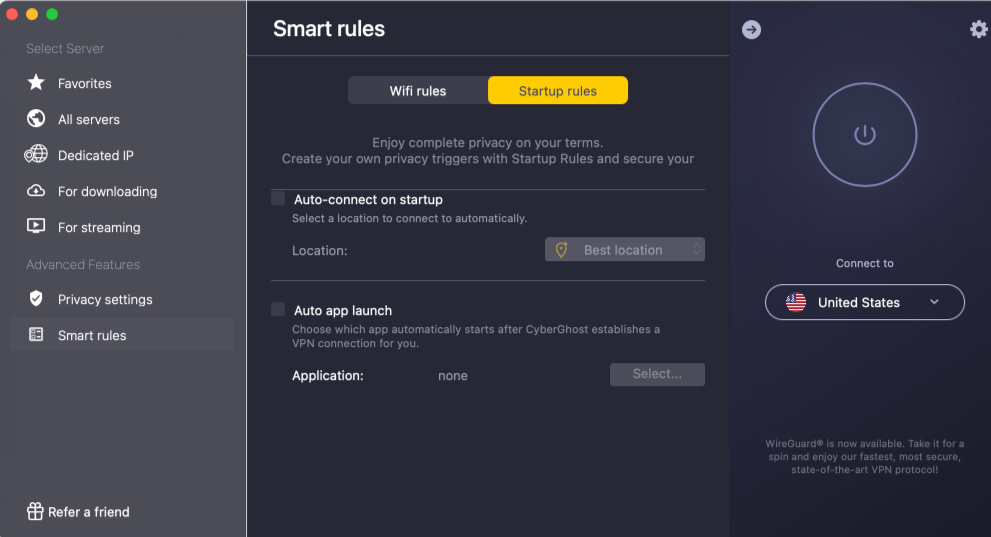 CyberGhost VPN startup smart rules
