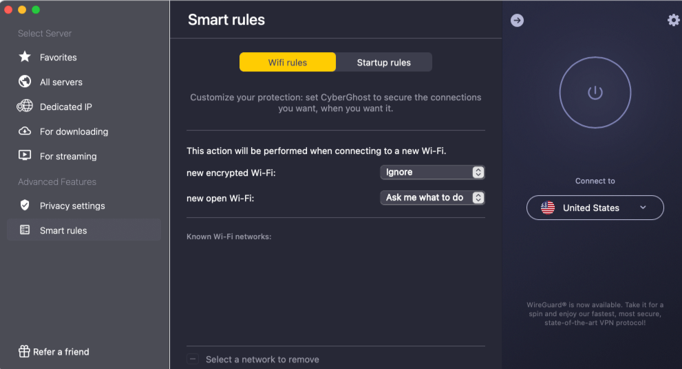 CyberGhost VPN wifi smart rules