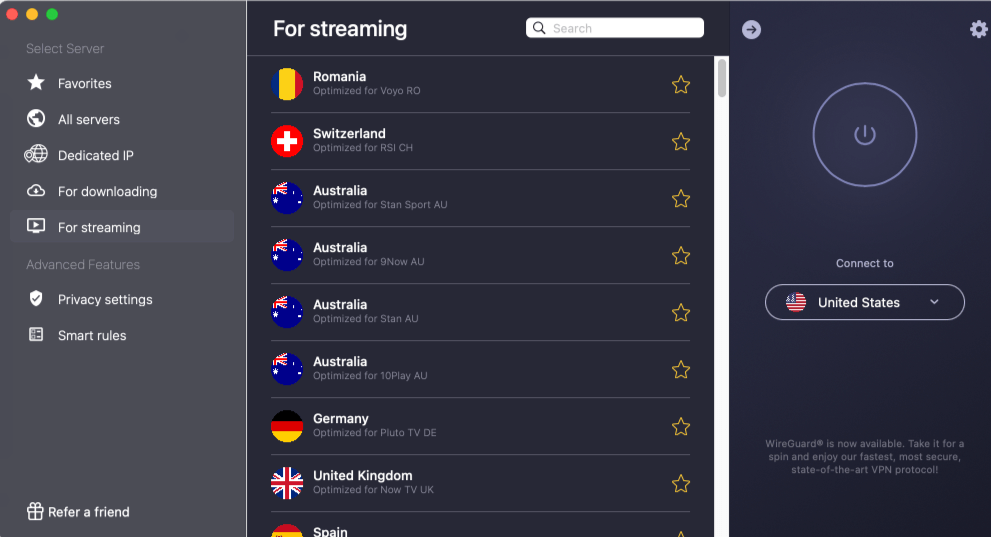 CyberGhost VPN streaming servers