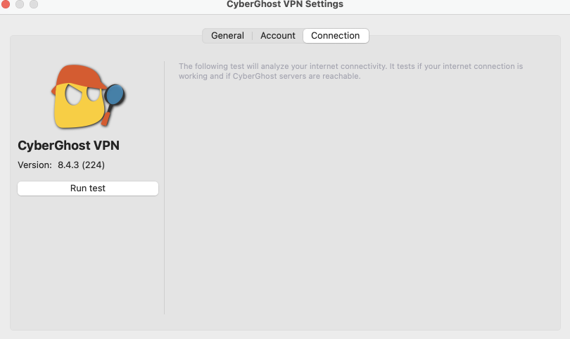 CyberGhost VPN test connection