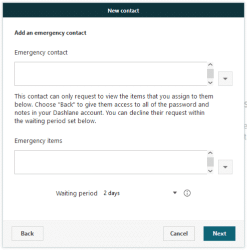 Dashlane emergency contact update