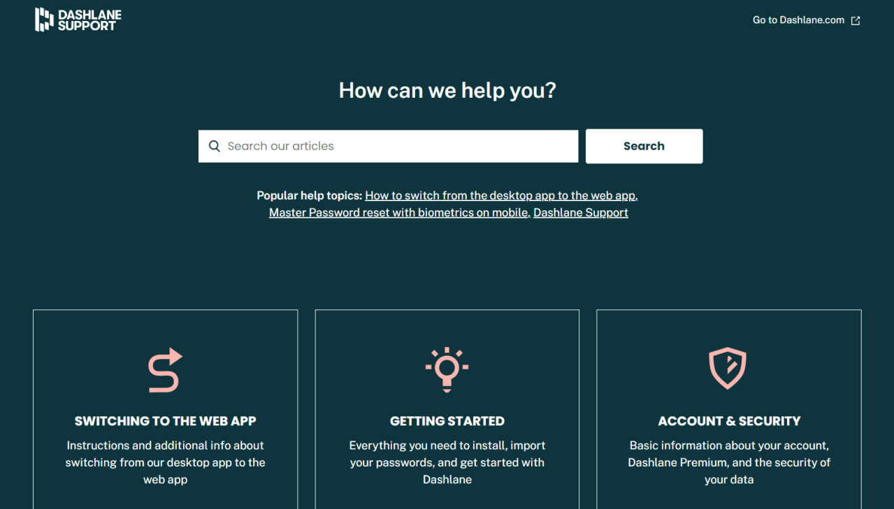Dashlane support page