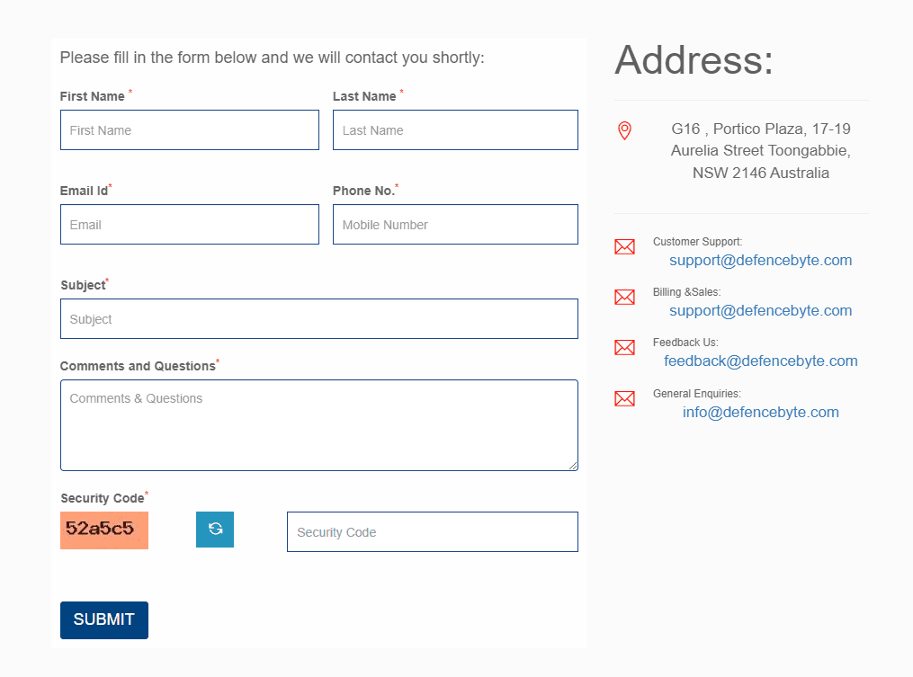 Defencebyte Anti-Ransomware contact form