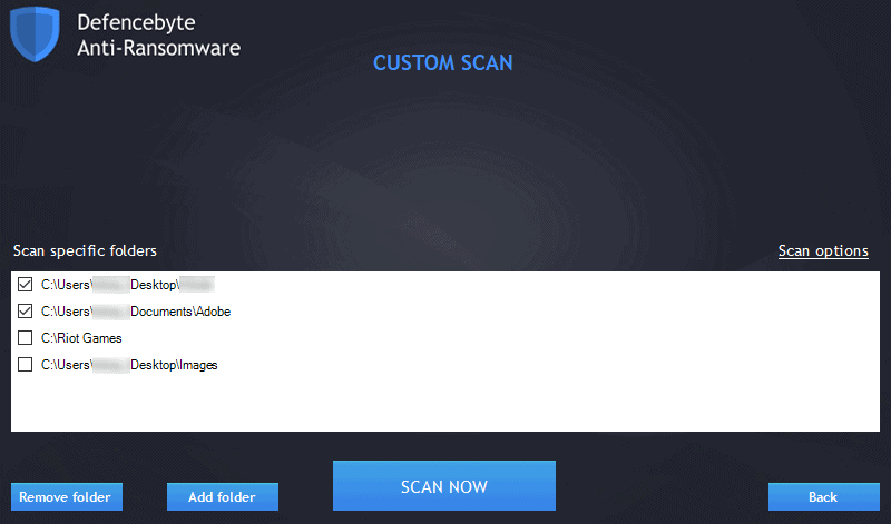 Defencebyte Anti-Ransomware custom scan