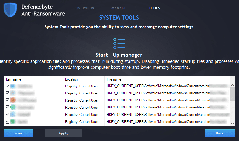 Defencebyte Anti-Ransomware startup manager