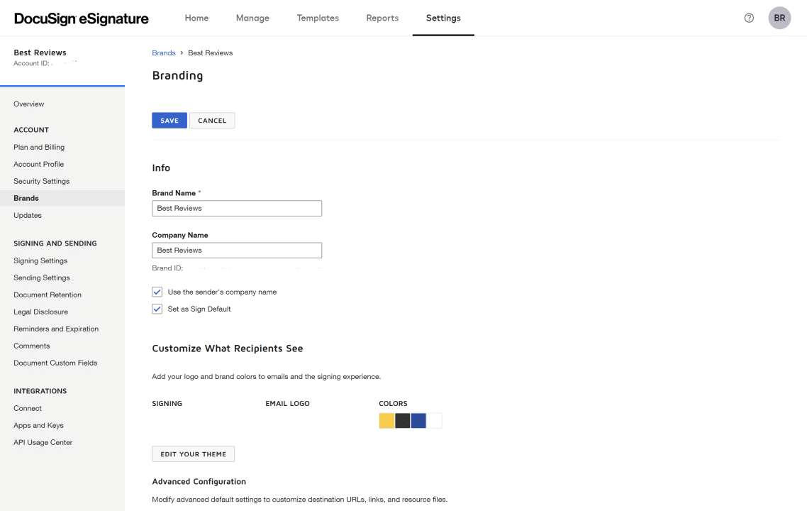 DocuSign custom branding