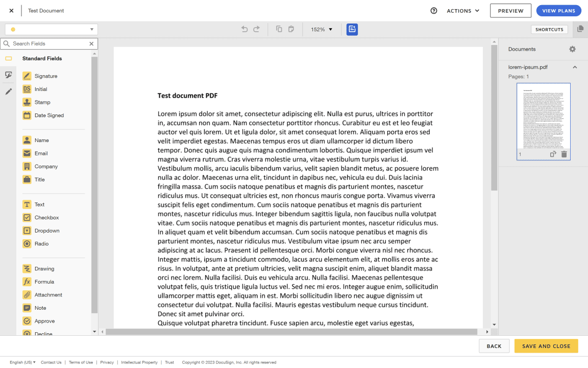 DocuSign document editing