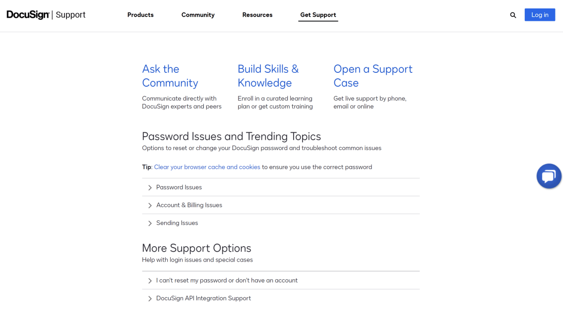 DocuSign support page