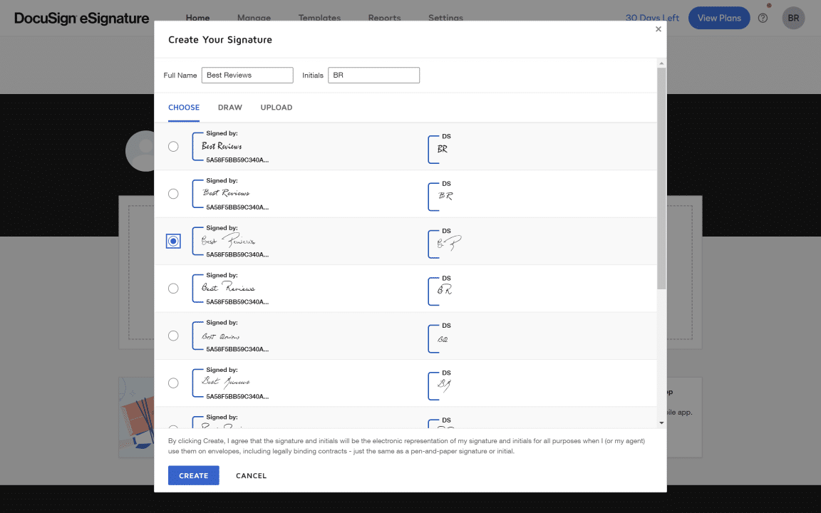 DocuSign typed signature