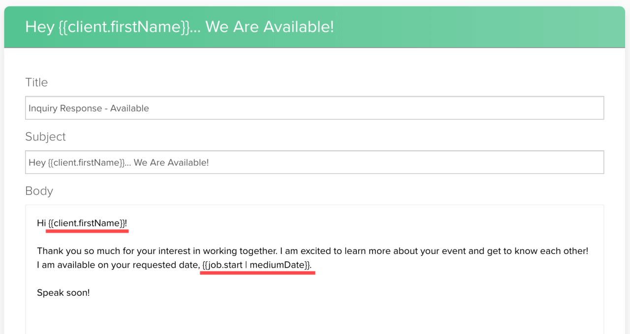 Dubsado canned emails