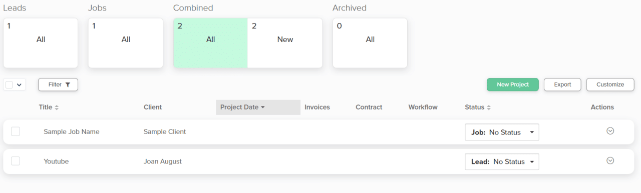 Dubsado project view
