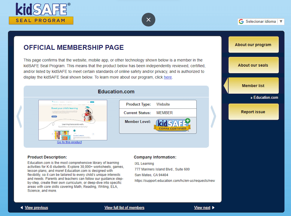 Education.com COPPA certification