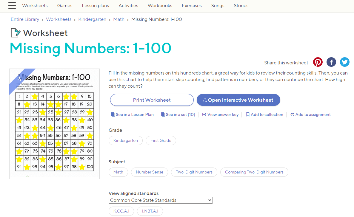 Education.com interactive worksheet preview