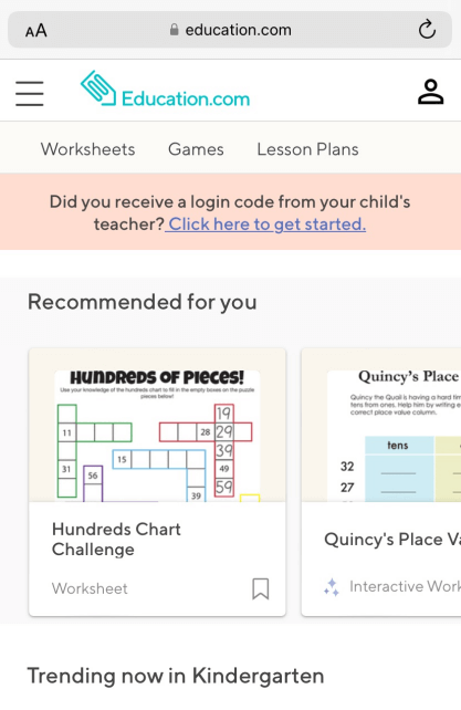 Education.com worksheets on mobile