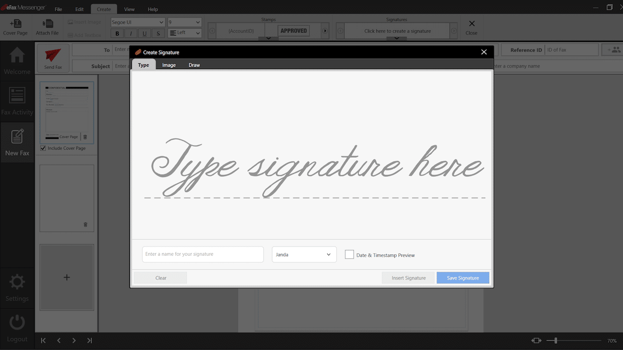 eFax create signature