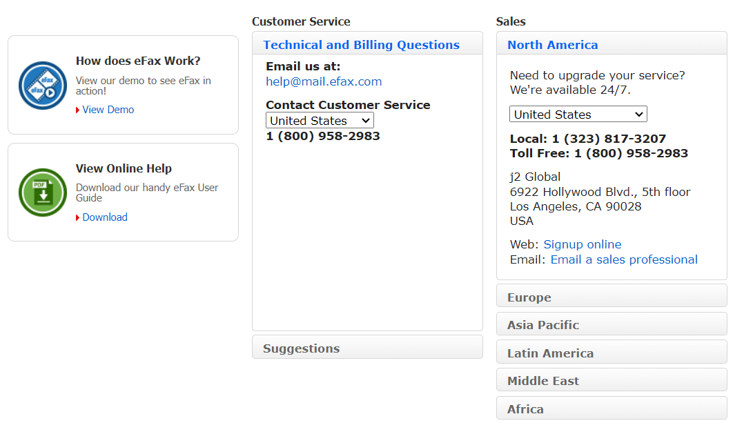eFax customer support