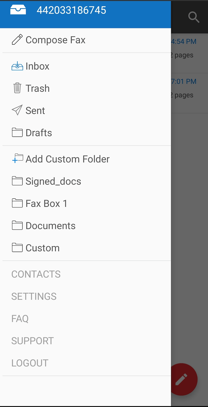 eFax Mobile features
