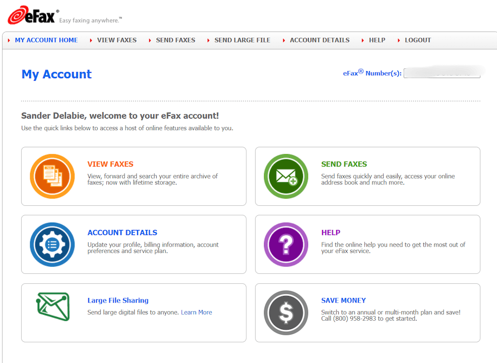 eFax online account