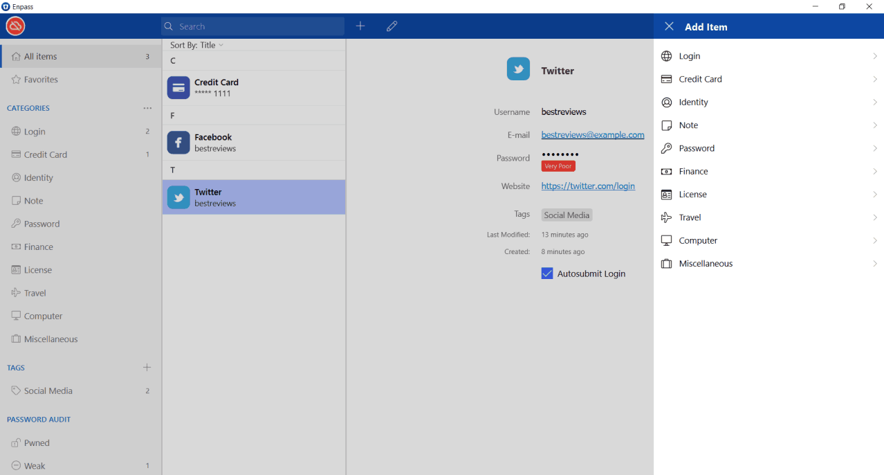 Enpass adding new items