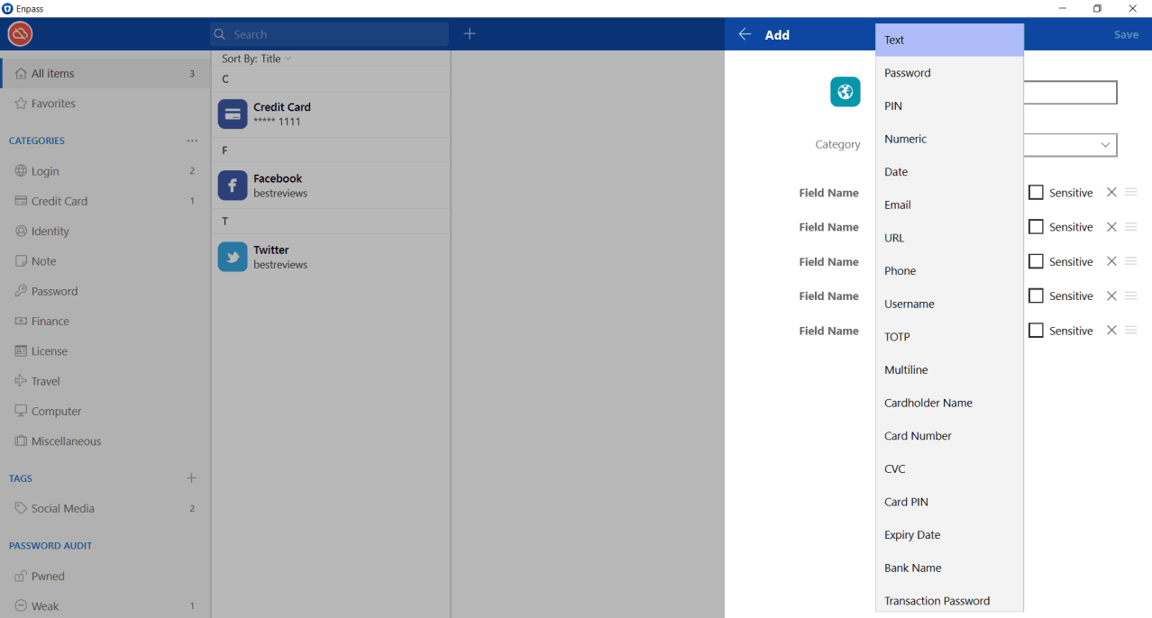 Enpass creating new template