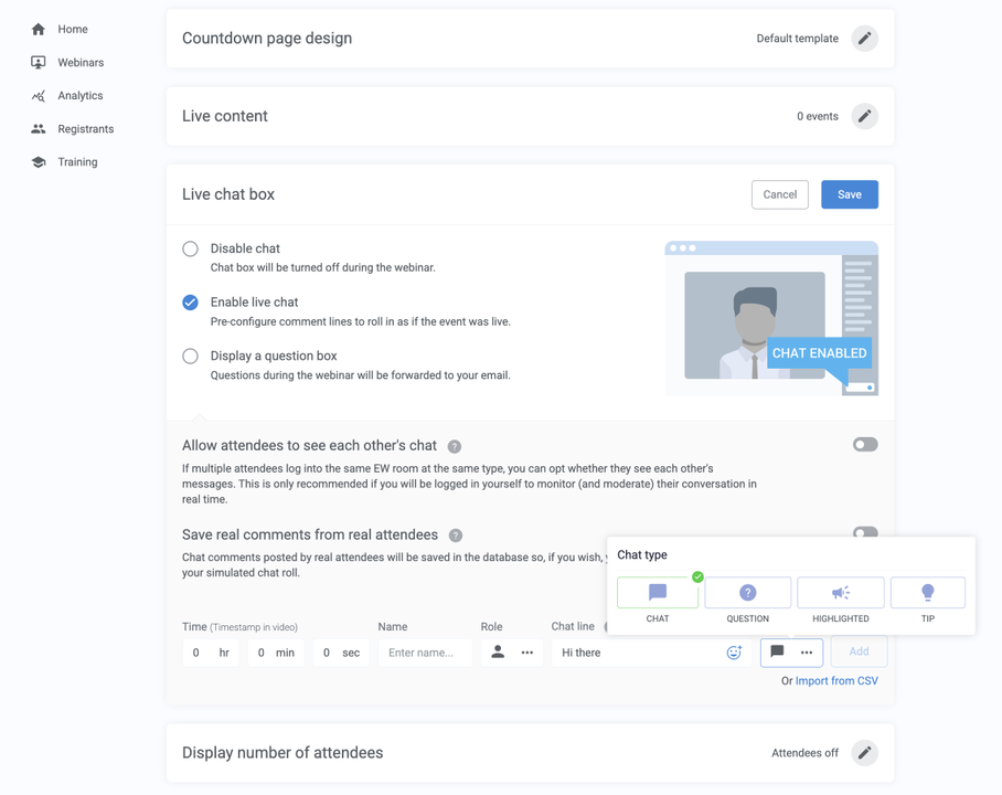 EverWebinar custom chat