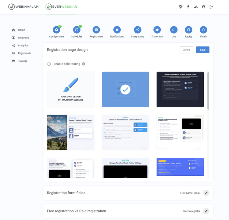 EverWebinar registration page templates
