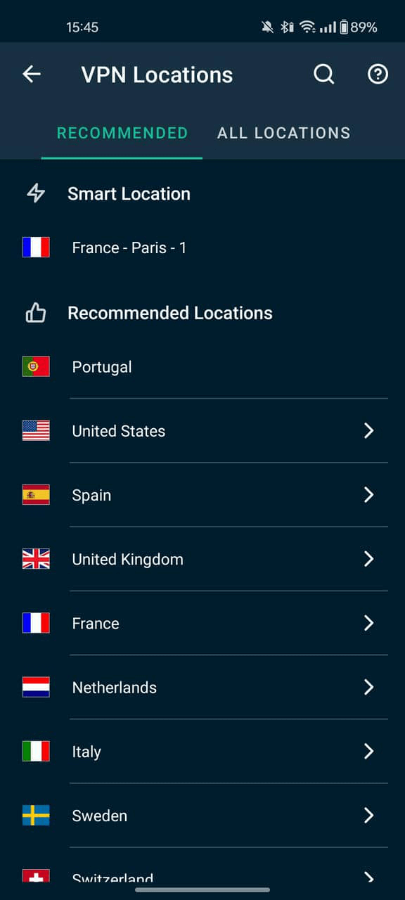 ExpressVPN android app servers
