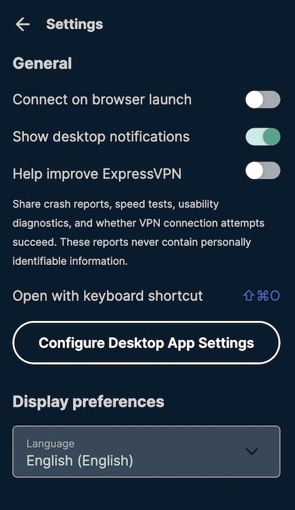 ExpressVPN chrome extension settings