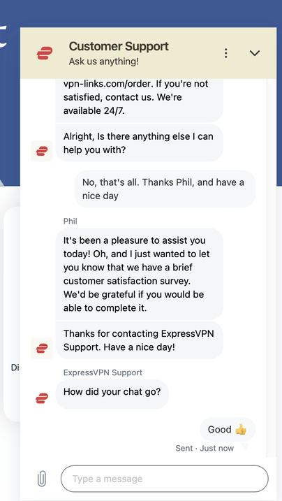 ExpressVPN customer support chat
