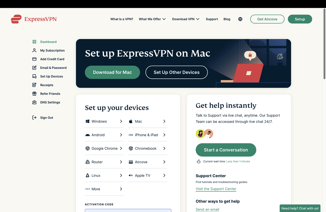 ExpressVPN online portal